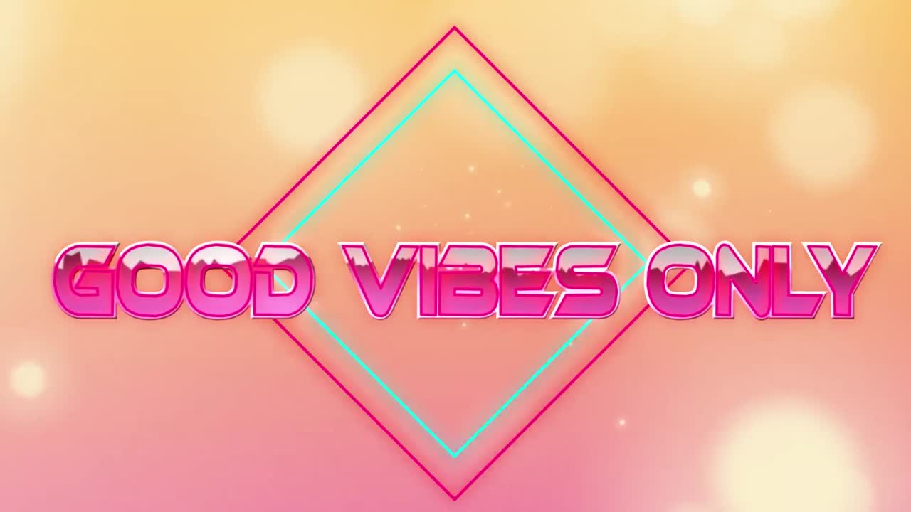 Animation of good vibes only text over light spots on pink background