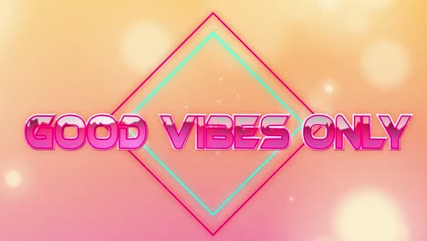 animation of good vibes only text over light spots on pink background