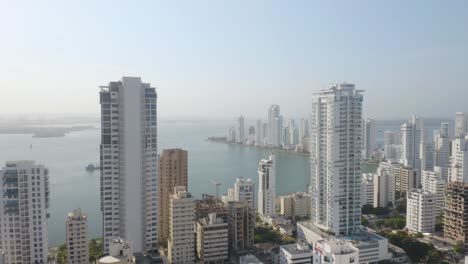 aerial establishing shot above cartagena, colombia on beautiful day