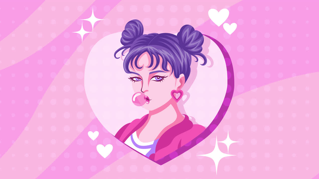 Kawaii Girl with Bubble Gum