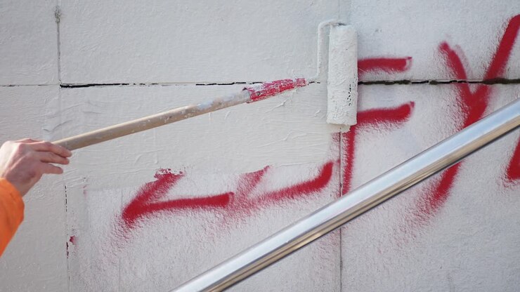 Verniciatura di un muro esterno con rimozione di graffiti