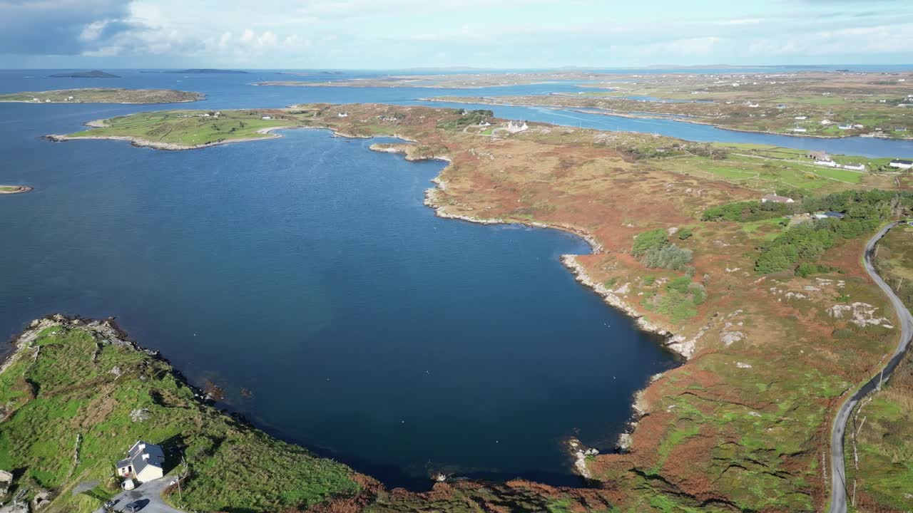 Scenic aerial view of Sky Road overlooking Atlantic in Connemara, Ireland