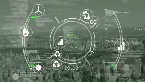 animation of scope scanning and data processing over cityscape