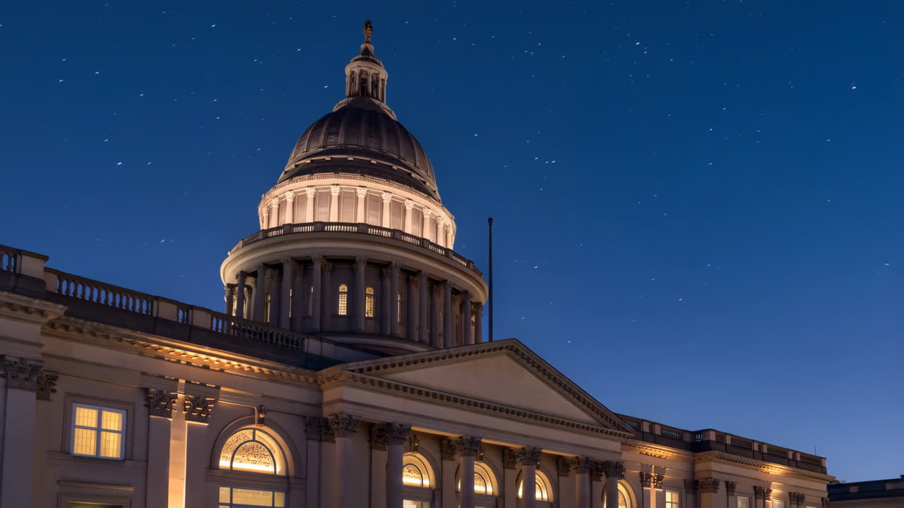 Illuminated Capitol Building Dome at Night with Stars