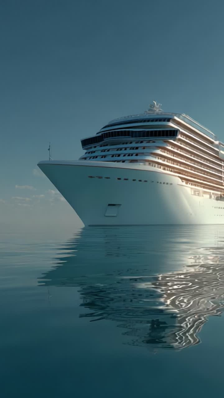 Splendida nave da crociera al crepuscolo: un'imponente imbarcazione che si riflette nelle acque calme sotto un cielo terso, che mette in mostra il design moderno e il lusso in mare aperto