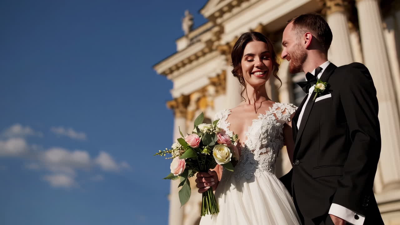 Wedding Couple in Front of a Palace