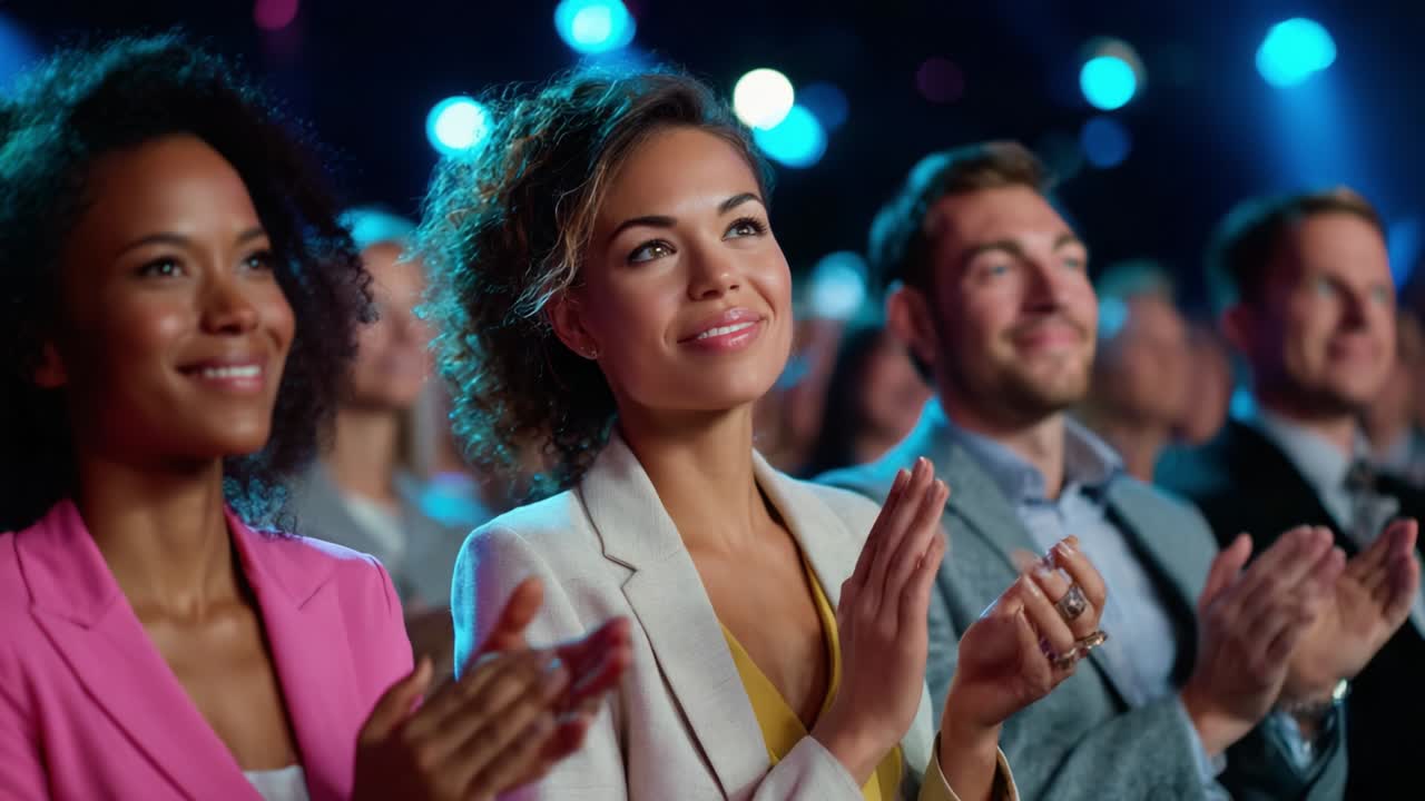 Pubblico entusiasta che applaude a una conferenza