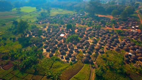 traditional african village in the city of gulu, uganda - aerial drone shot