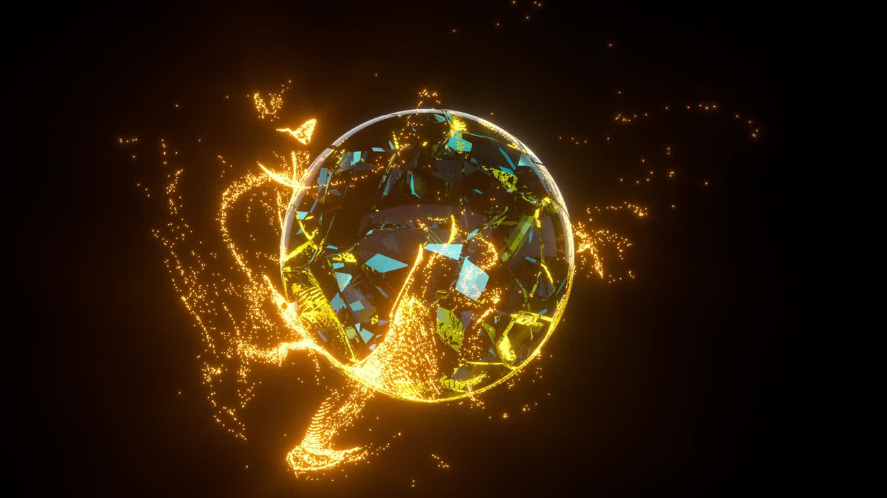 partículas doradas brillantes que rodean alrededor del planeta, renderización en 3d.