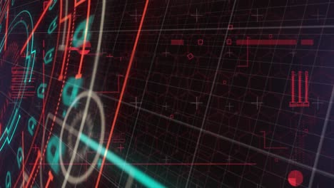 animación de formas de neón sobre diversos datos en una pantalla digital