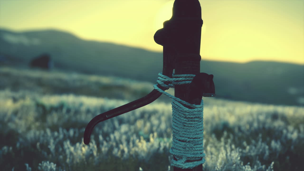 건조 한 언덕 에 있는 오래된 손 물  ⁇ 프