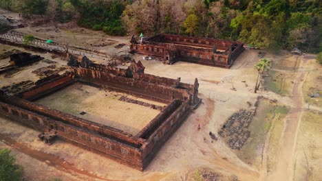 vat phou, ancient khmer temple drone aerial fly over