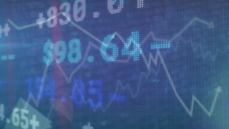 animation of financial data processing over white arrows fluctuating