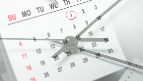 animation of clock moving over calendar on white background