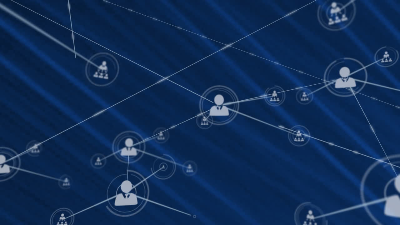 animación de redes de conexiones con iconos sobre fondo negro