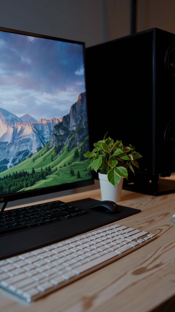 Nahaufnahme eines modernen Computer-Schreibtisch-Setups