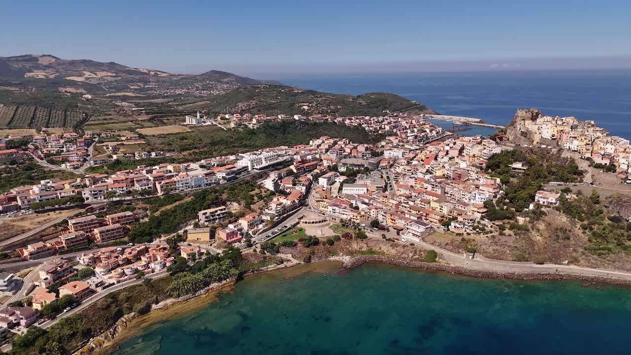 Aerial view of Castelsardo, Sardinia, with scenic coastline and townscape