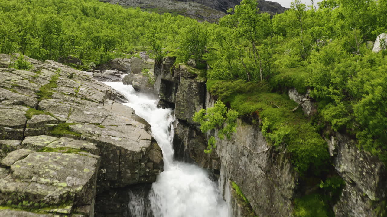 un arroyo de agua dulce atraviesa la hermosa campiña noruega