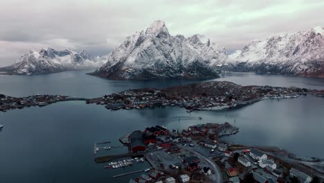 aerial view of lofoten islands beautiful landscape during winter