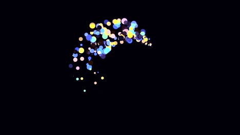 abstract colorful bubbles flying in a circle on black background, seamless loop. animation. many bright beautiful cicles moving fast in the dark