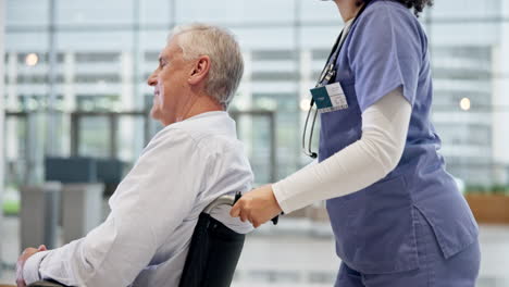 Wheelchair,-care-and-woman-nurse-with-old-man