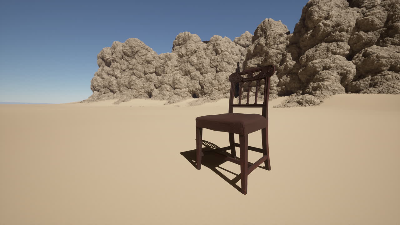 사막 에서 혼자 앉아 있는 나무 의자
