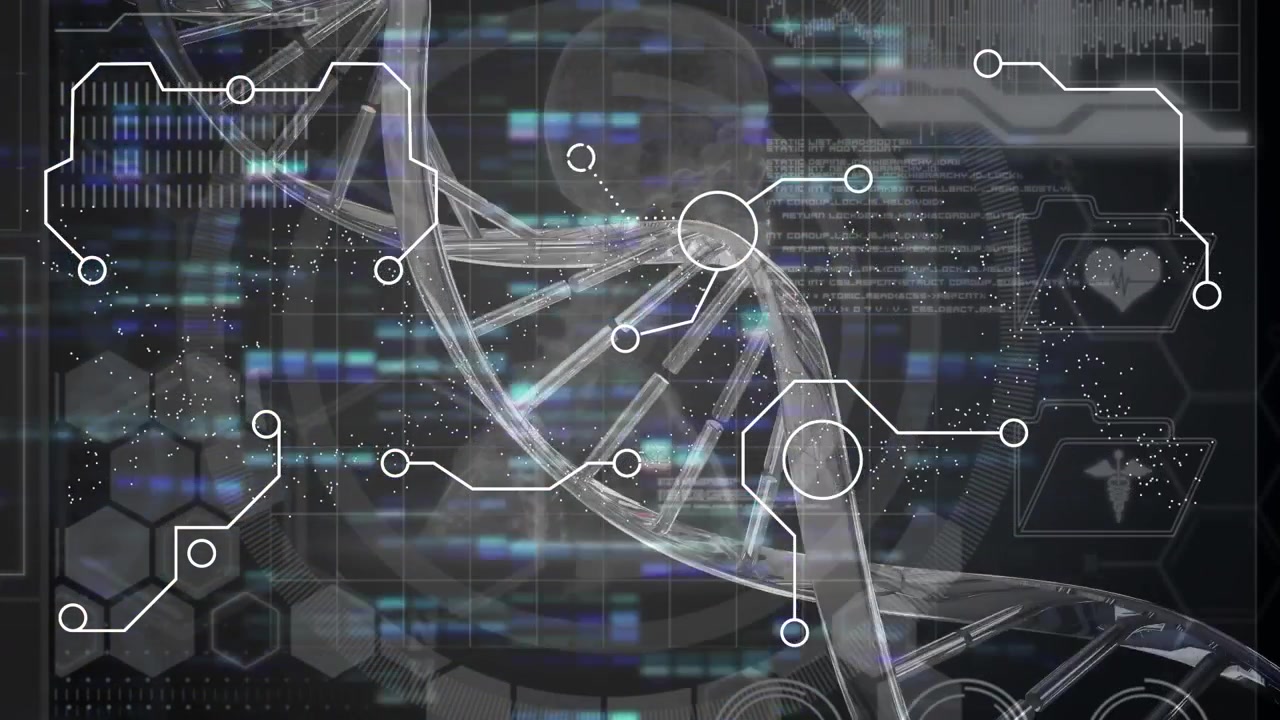 Animazione di una rete di connessioni su equazioni matematiche su sfondo nero.