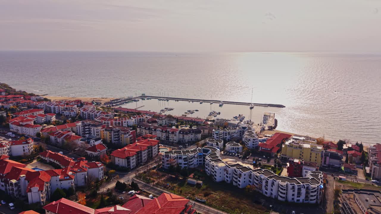 Vibrant coastal view of Burgas, Bulgaria during golden hour