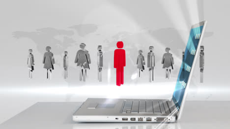 hombres 3d giratorios apareciendo por la computadora portátil