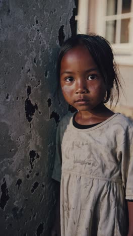 portrait of a young girl leaning against a wall