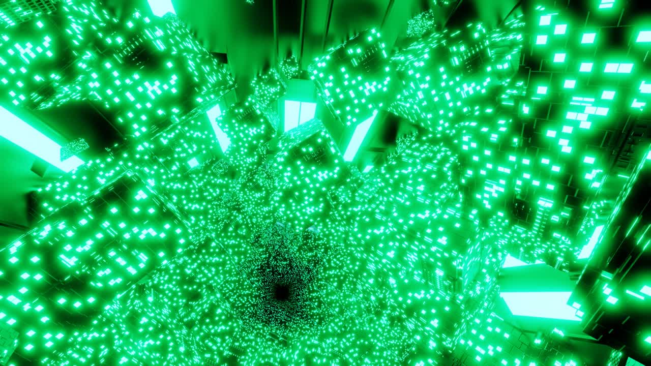 미래의 매트릭스를 가진 3d 빅 데이터 디지털 터널 사각형 - 디지털 기술 터널로 날아가는 모션 그래픽 - 시간과 공간을 통해 벌레 구 - 기술 및 연결 모션 배경