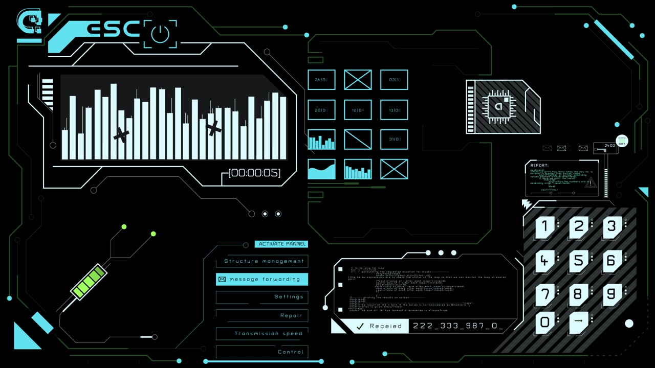 Animated Futuristic HUD Interface with Data and Controls