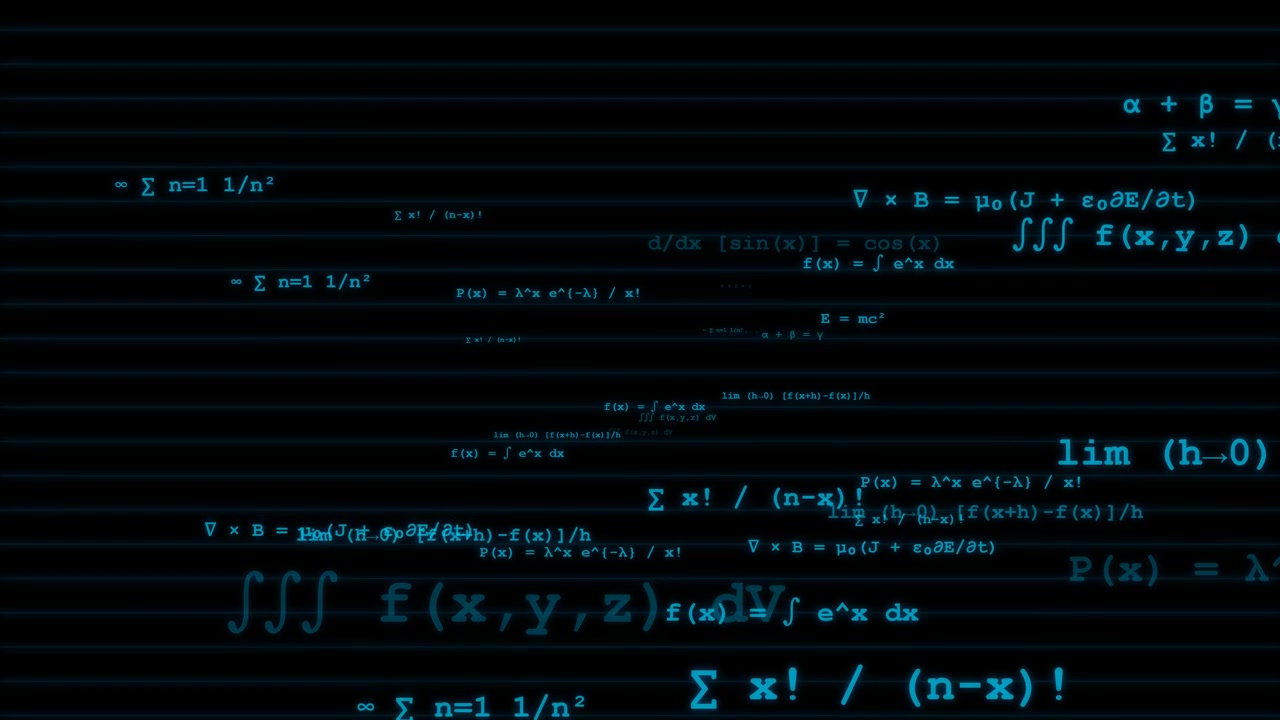 Floating Mathematical Formulas and Scientific Equations on Dark Background