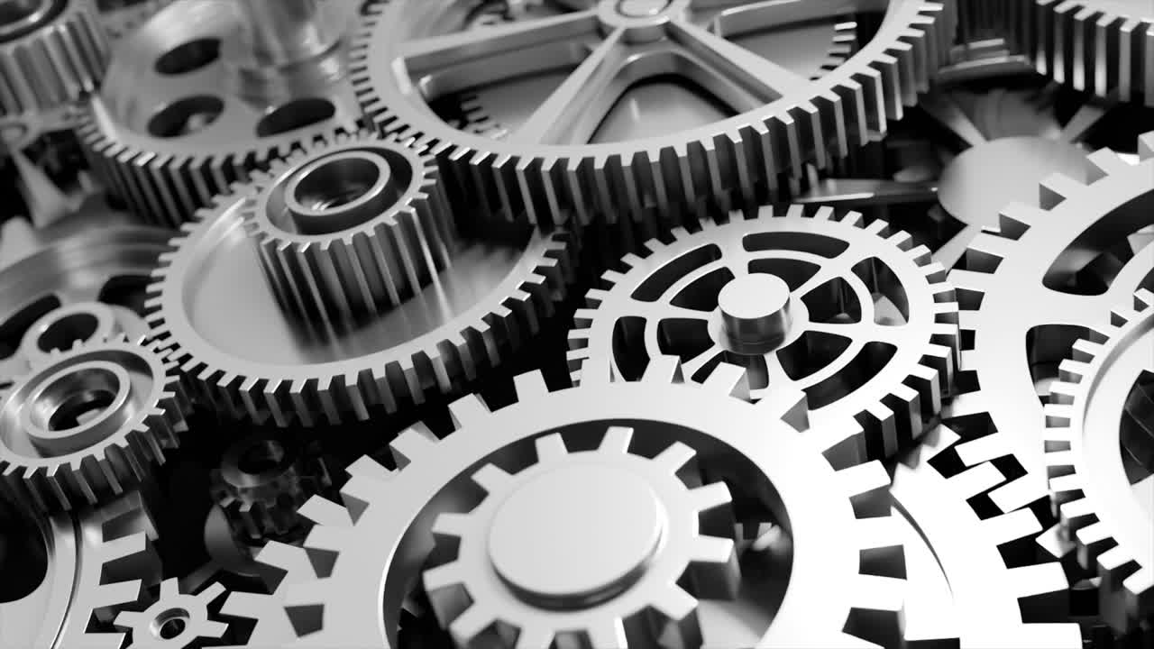 video de fondo industrial con engranajes. animación en 3d.