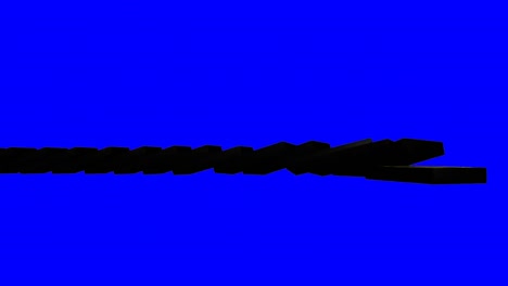 3d black dominos falling against a blue background