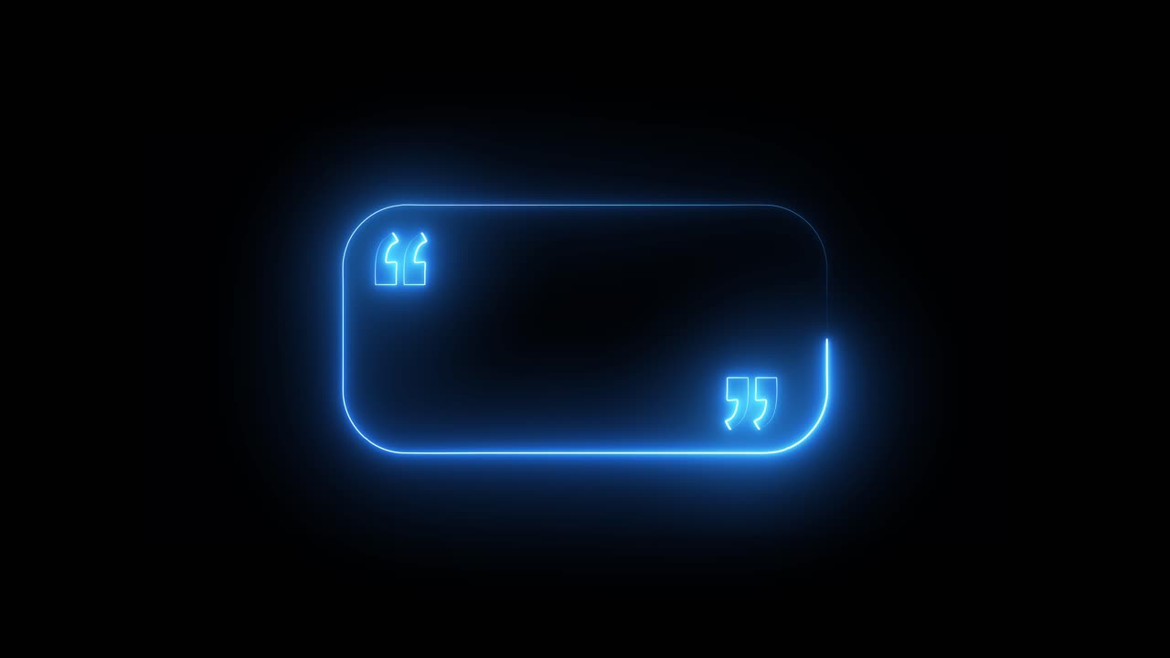 Cornice animata al neon blu per citazioni con virgolette luminose