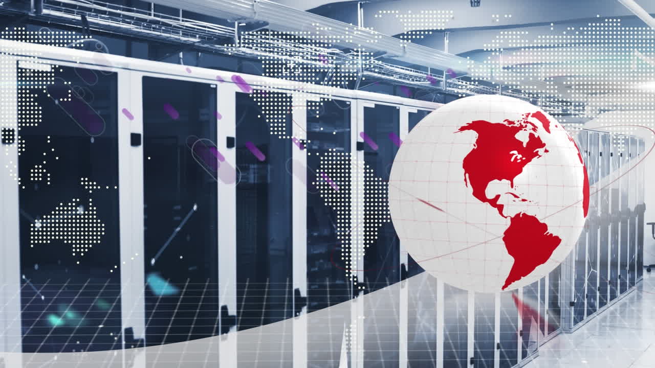 지구, 세계 지도의 애니메이션 및 컴퓨터 서버를 통한 데이터 처리