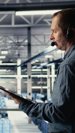Vertical Video Data Center Technician Using Ai On Tablet To Help Customers Resolve Problems
