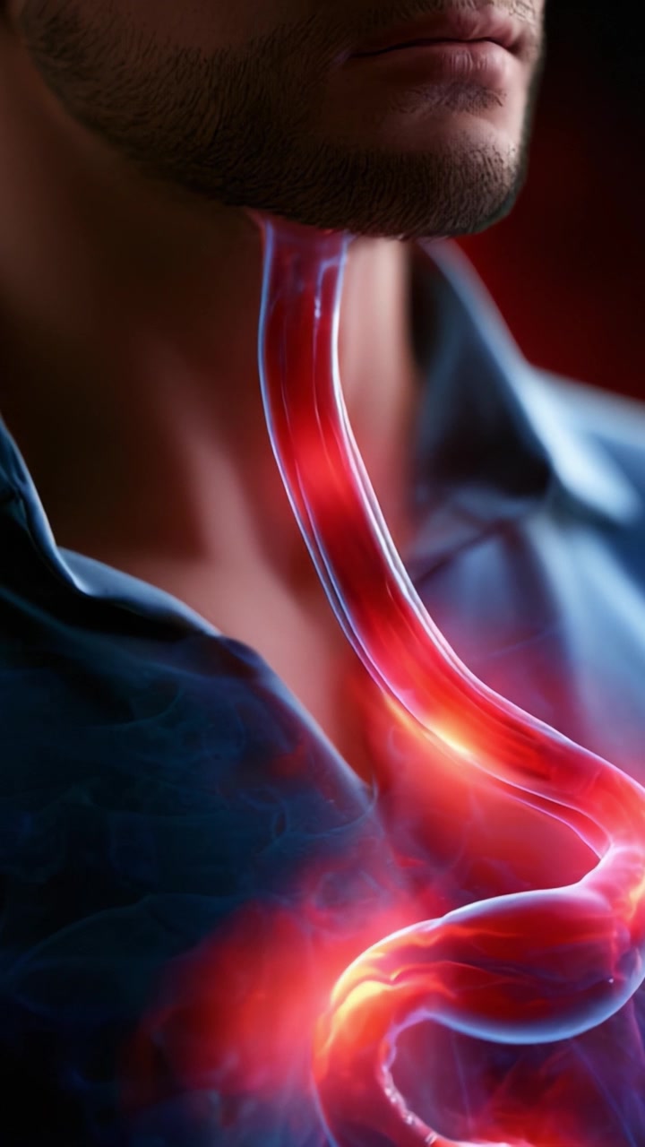 Una rappresentazione artistica dell'esofago umano, che evidenzia le strutture anatomiche e il flusso sanguigno connesse alla cavità toracica.