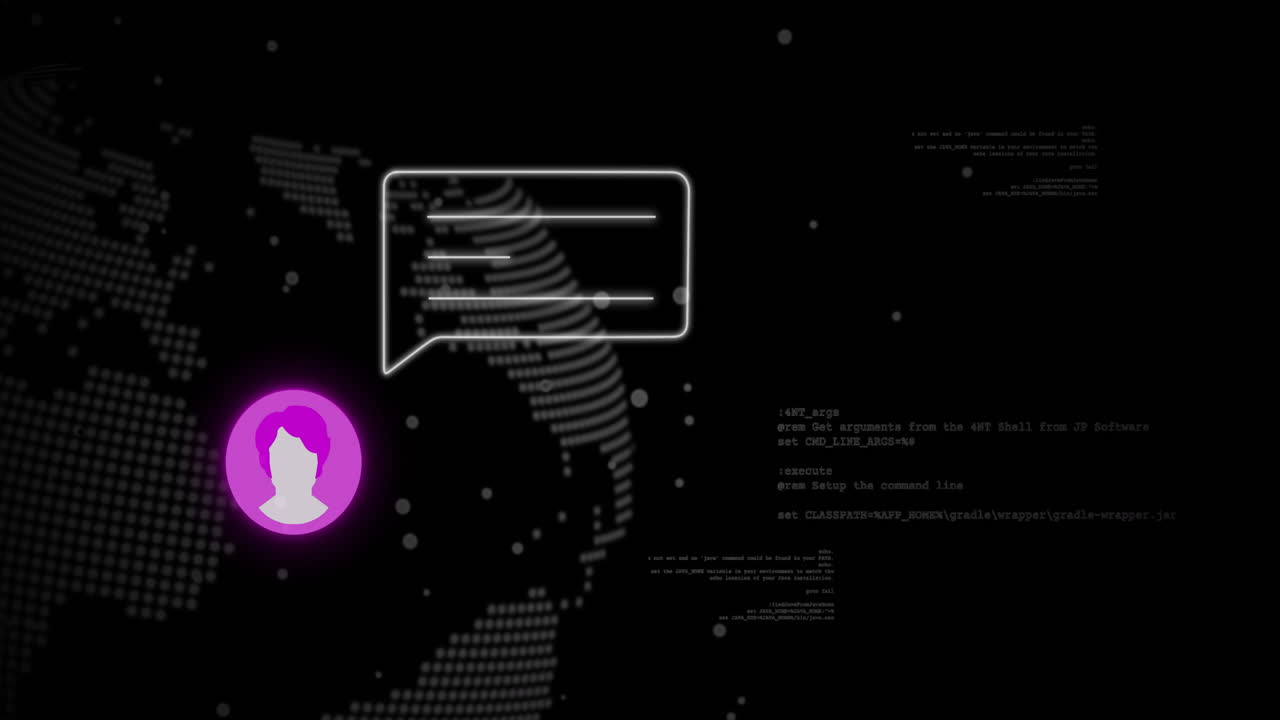 animación del icono de las redes sociales y procesamiento de datos en todo el mundo sobre fondo negro