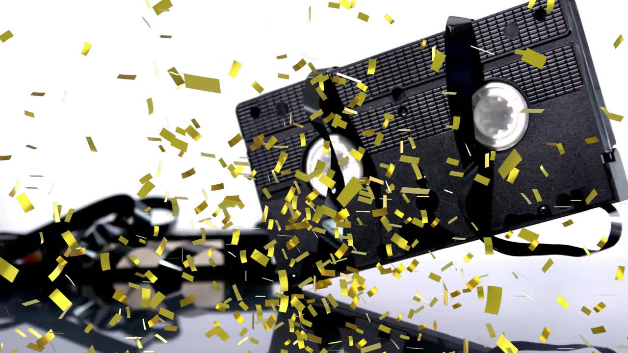 떨어지는 테이프 위에 떨어지는 콘페티의 애니메이션