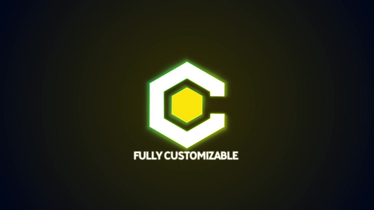 Rivelazione logo animata con effetti di luce neon luminosi