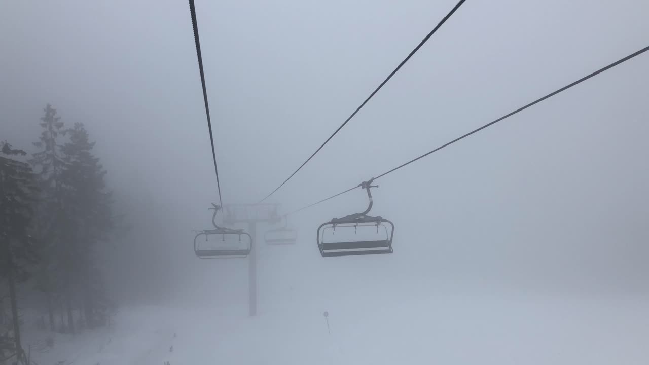 Ski resort cable car transporting during winter holidays