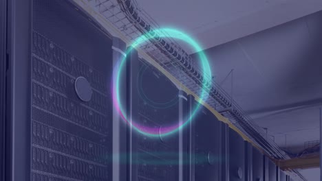 animation of neon circle with power button over servers