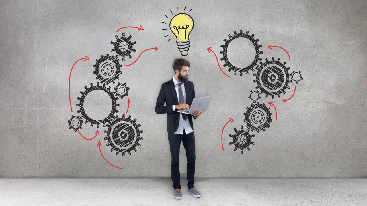 imagen compuesta digital de un hombre de negocios usando una computadora portátil