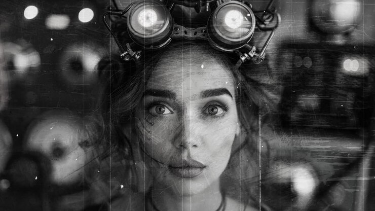 technology female with Vr headset in made with AI