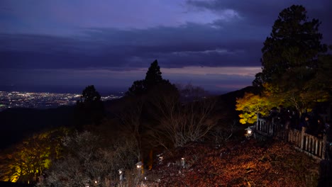 Beautiful-fall-color-illuminations-on-top-of-Mt-Oyama-in-Isehara,-Japan