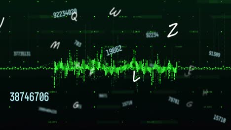 animación de números y símbolos cambiantes durante el procesamiento de datos contra un fondo negro.