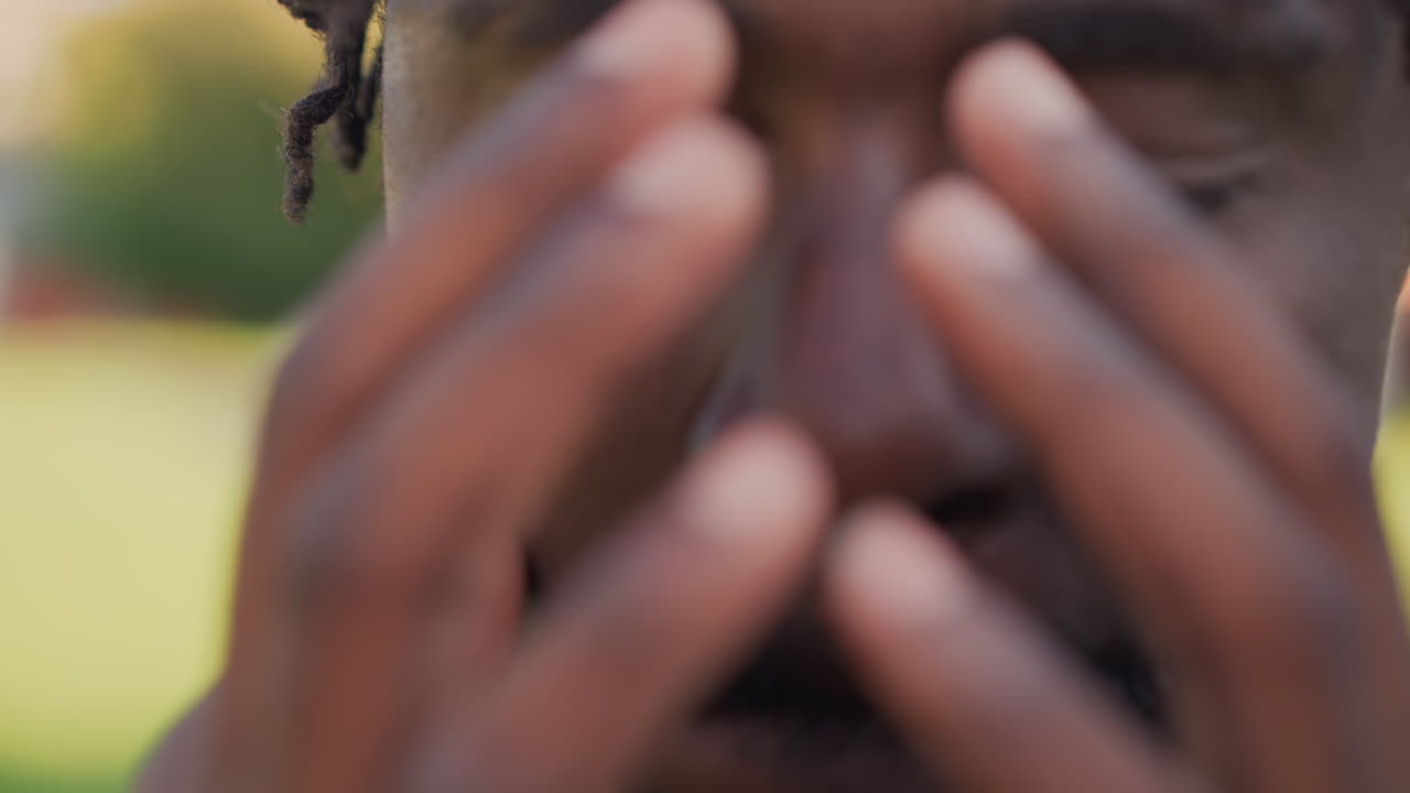 Serviceman In Uniform Takes Moment To Focus On Breathing Outdoors, Military Personnel Dressed In Uniform Pauses In Natural Setting To Focus On Deep Breathing Exercises For Recovery