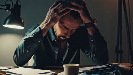 uomo stressato al lavoro di notte